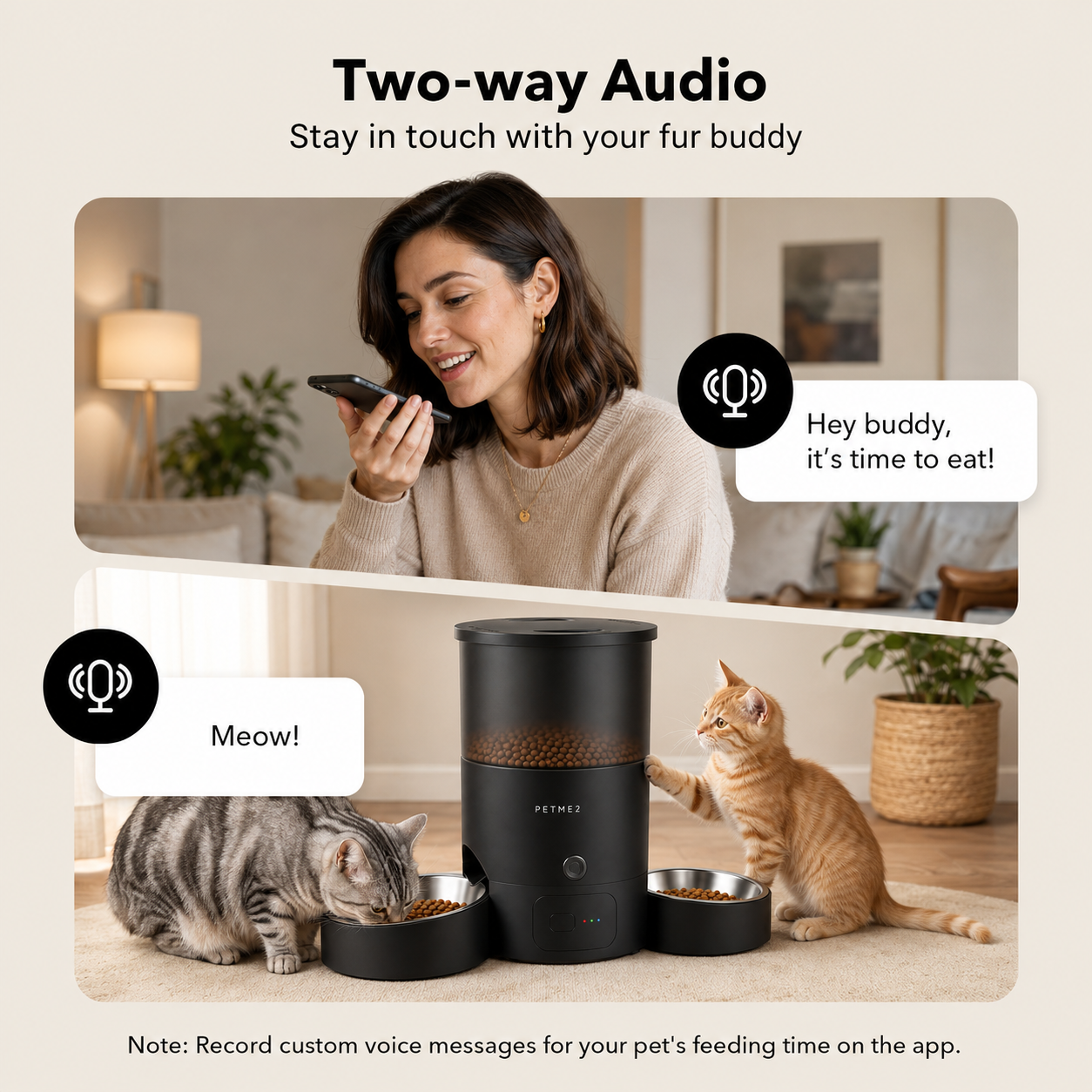 PETME2 3L dual-bowl automatic cat feeder in matte black