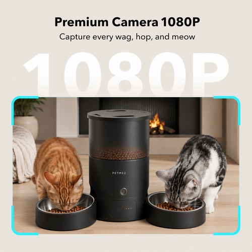 PETME2 3L dual-bowl automatic cat feeder in matte black