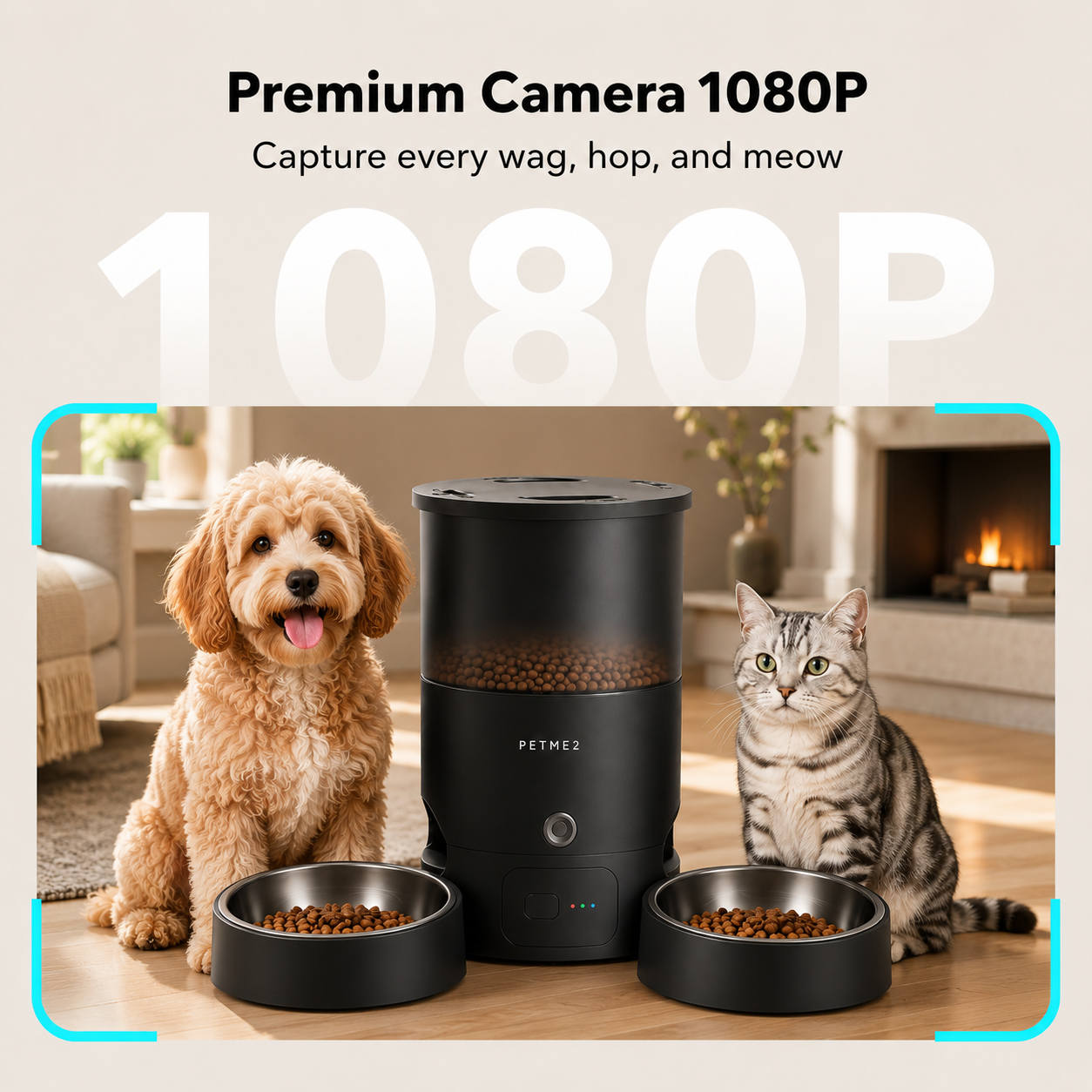 PETME2 3L dual-bowl automatic cat feeder in matte black