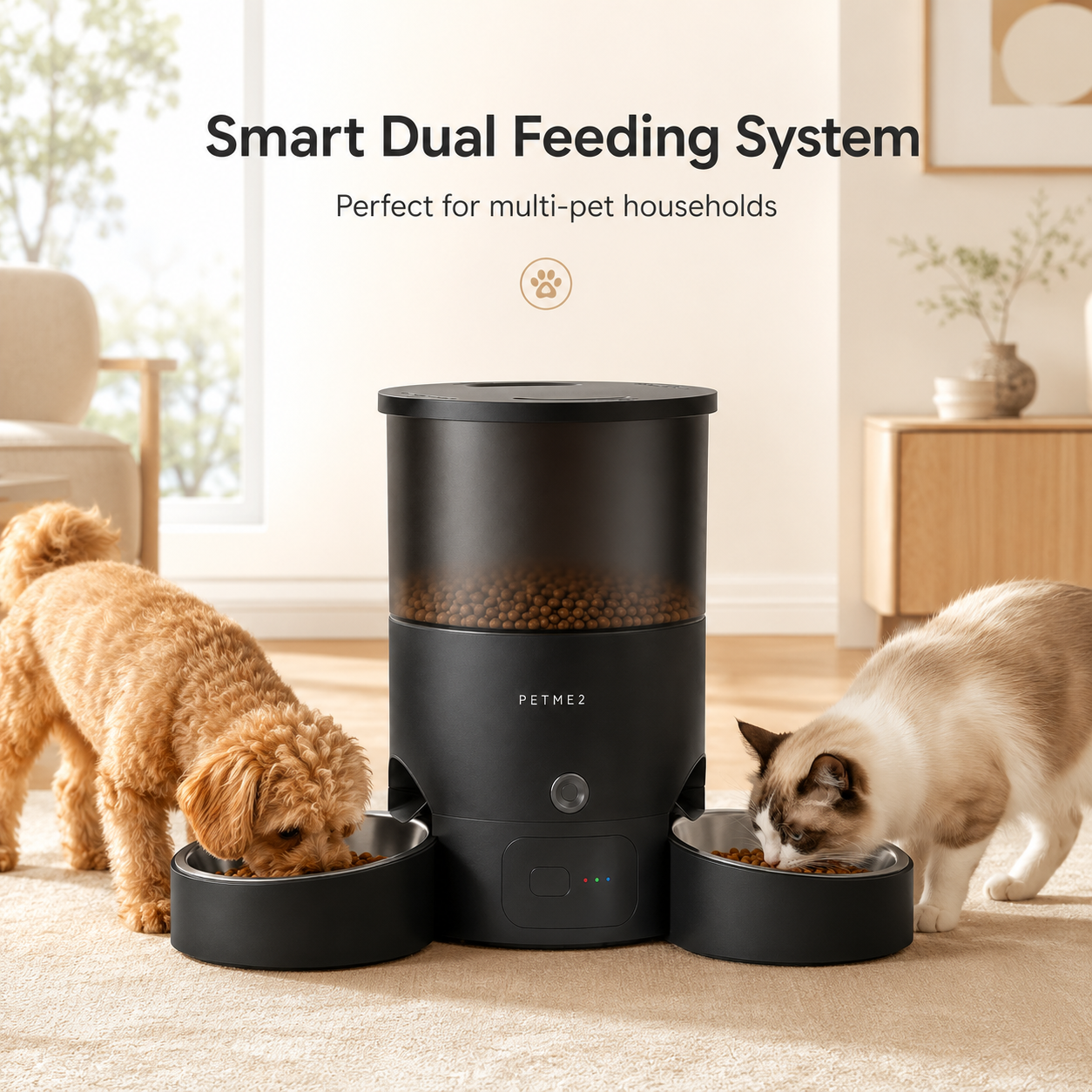 PETME2 3L dual-bowl automatic cat feeder in matte black
