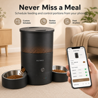 PETME2 3L dual-bowl automatic cat feeder in matte black