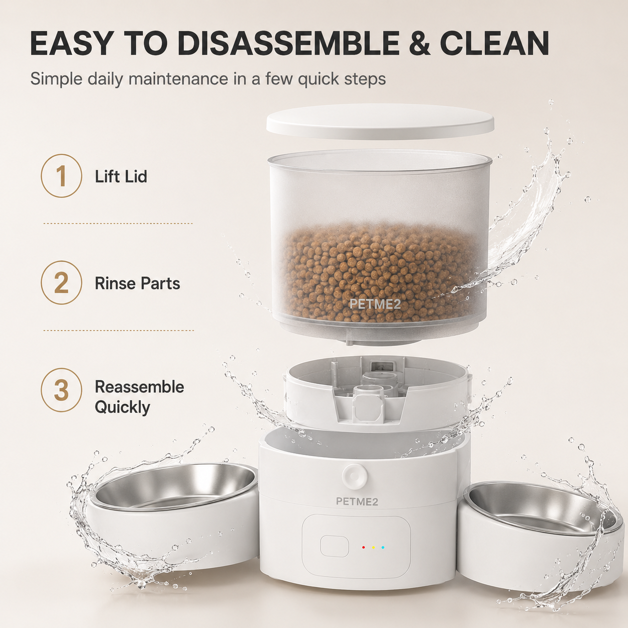 PETME2 3L dual-bowl automatic cat feeder in white