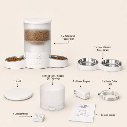 PETME2 white 3L dual bowl automatic cat feeder for 2 cats – detail image 5 of 8