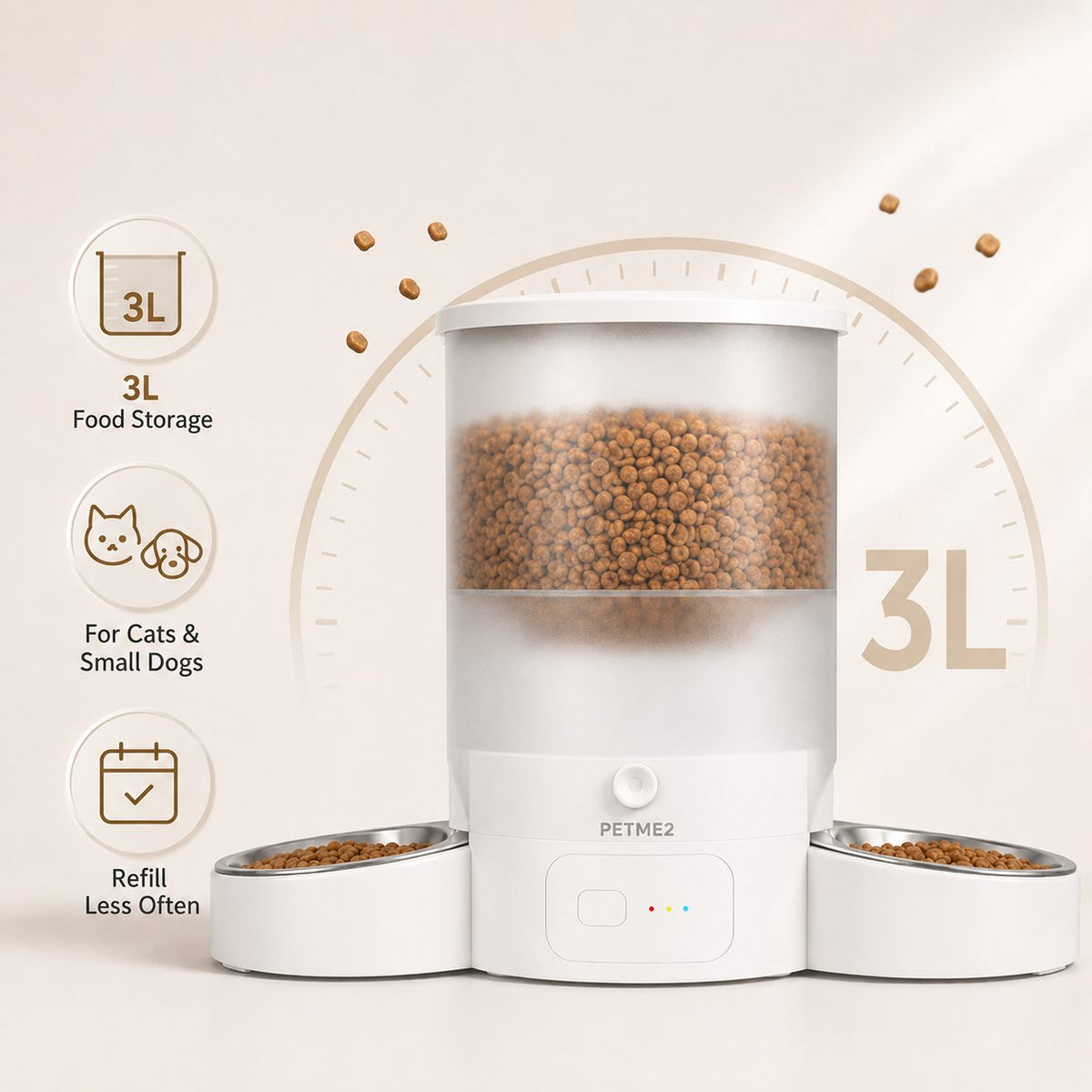 PETME2 white 3L dual bowl automatic cat feeder for 2 cats – detail image 6 of 8