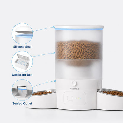 PETME2 white 3L dual bowl automatic cat feeder for 2 cats – detail image 3 of 8