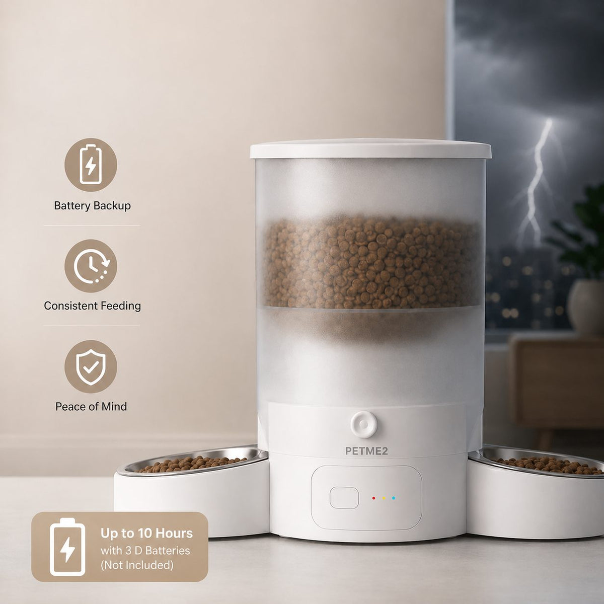 PETME2 white 3L dual bowl automatic cat feeder for 2 cats – detail image 8 of 8
