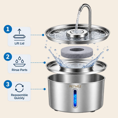 PETME2 3.2L/108oz stainless steel cat water fountain – detail image 2 of 6