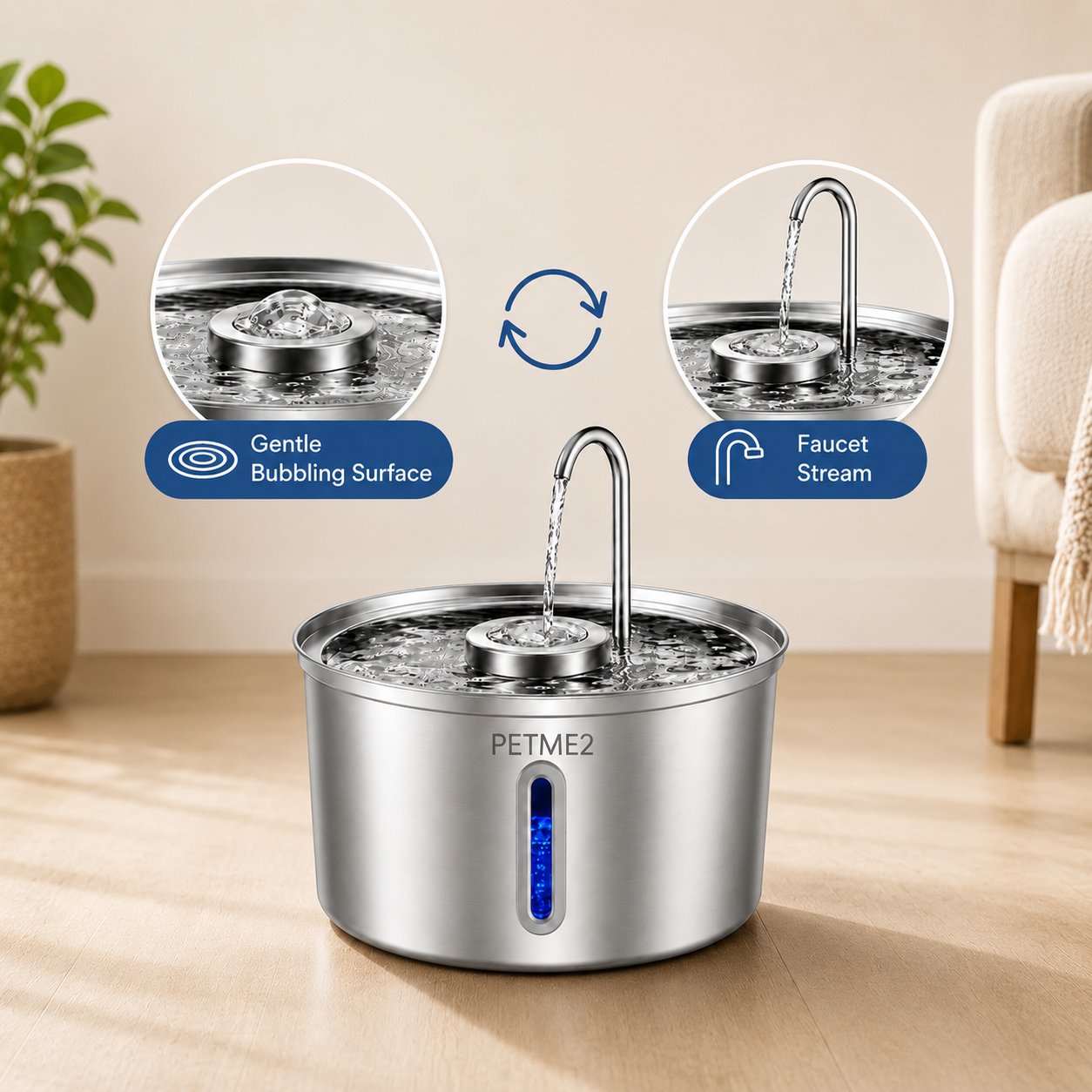 Luxury Stainless Steel Pet Fountain — 3.2L