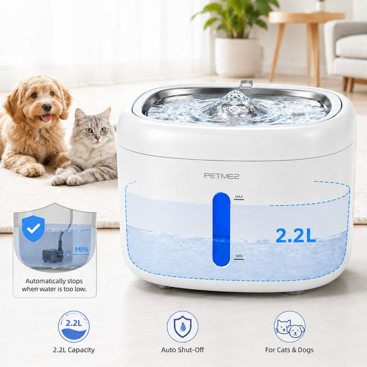 PETME2 2.2L cat water fountain with stainless steel tray – detail image 2 of 8