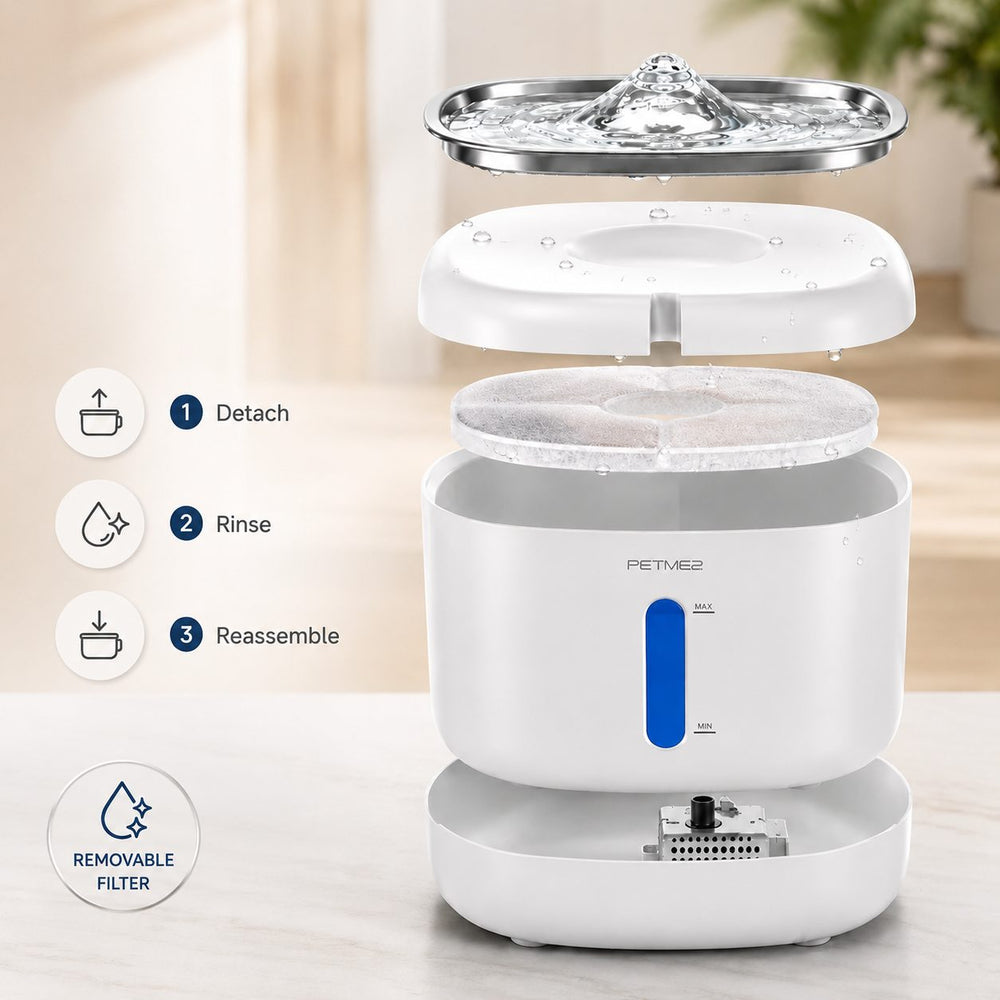 PETME2 2.2L cat water fountain with stainless steel tray – detail image 4 of 8