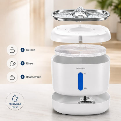 PETME2 2.2L cat water fountain with stainless steel tray – detail image 4 of 8