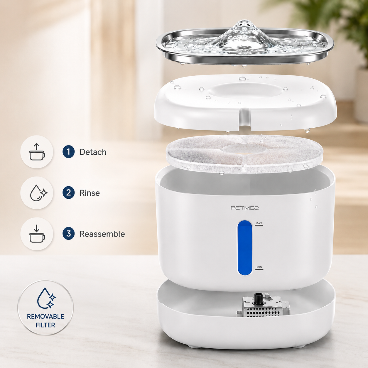 Steel-Tray Cat Water Fountain - 2.2L