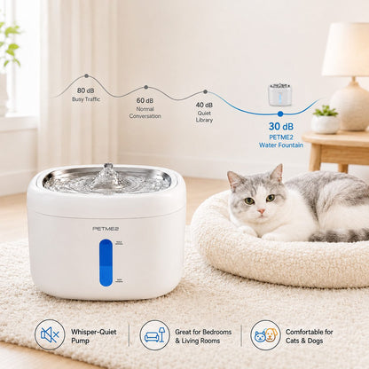 PETME2 2.2L cat water fountain with stainless steel tray – detail image 6 of 8