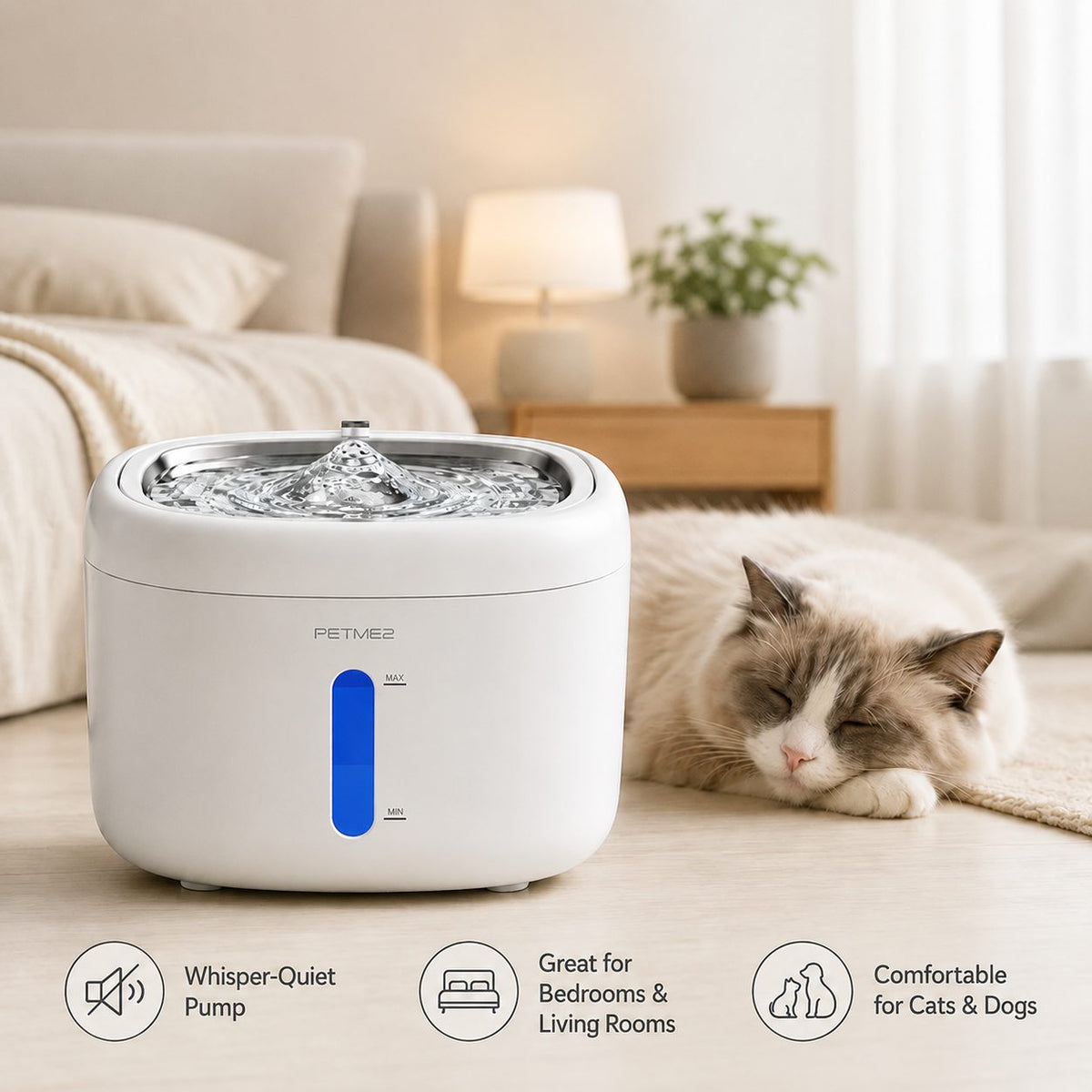PETME2 2.2L cat water fountain with stainless steel tray – detail image 7 of 8