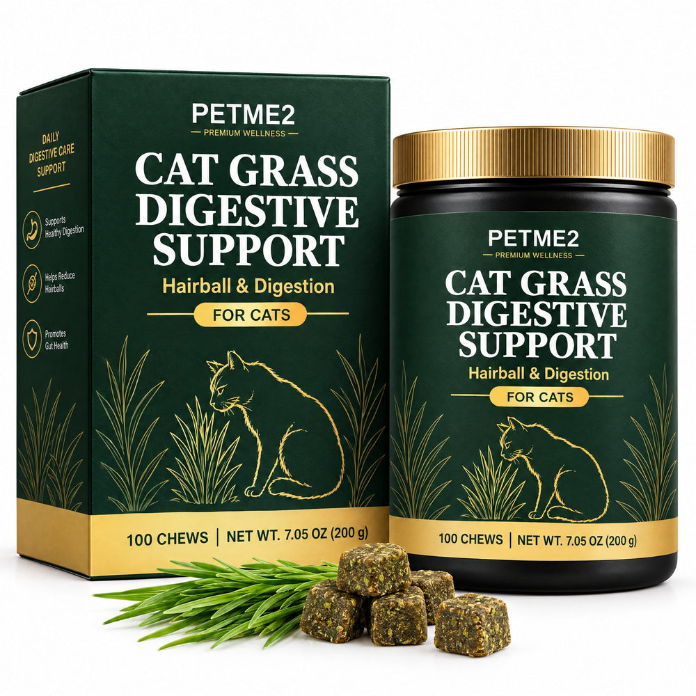 PETME2 Cat Grass digestive support soft chews, box and jar