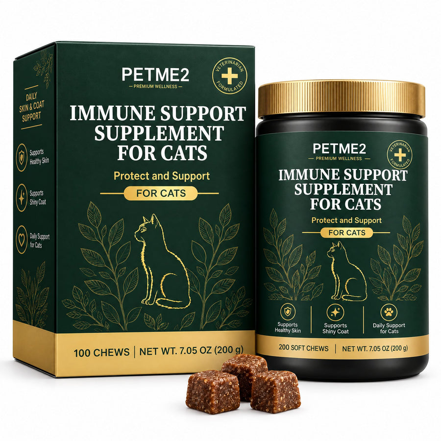 PETME2 Immune Support probiotic soft chews for cats, box and jar