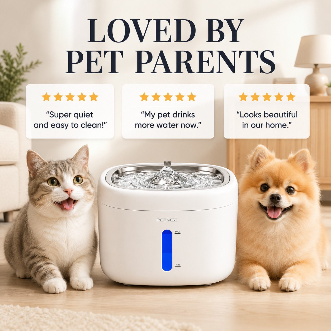 PETME2 2.2L cat water fountain with stainless steel tray and 4-layer filter