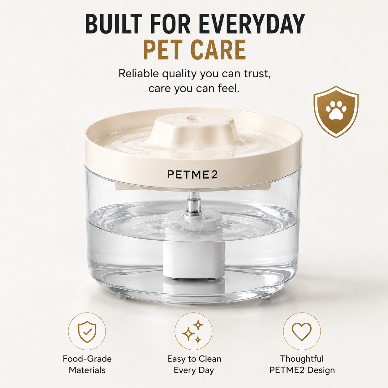 PETME2 2.2L transparent cat water fountain with visible water level