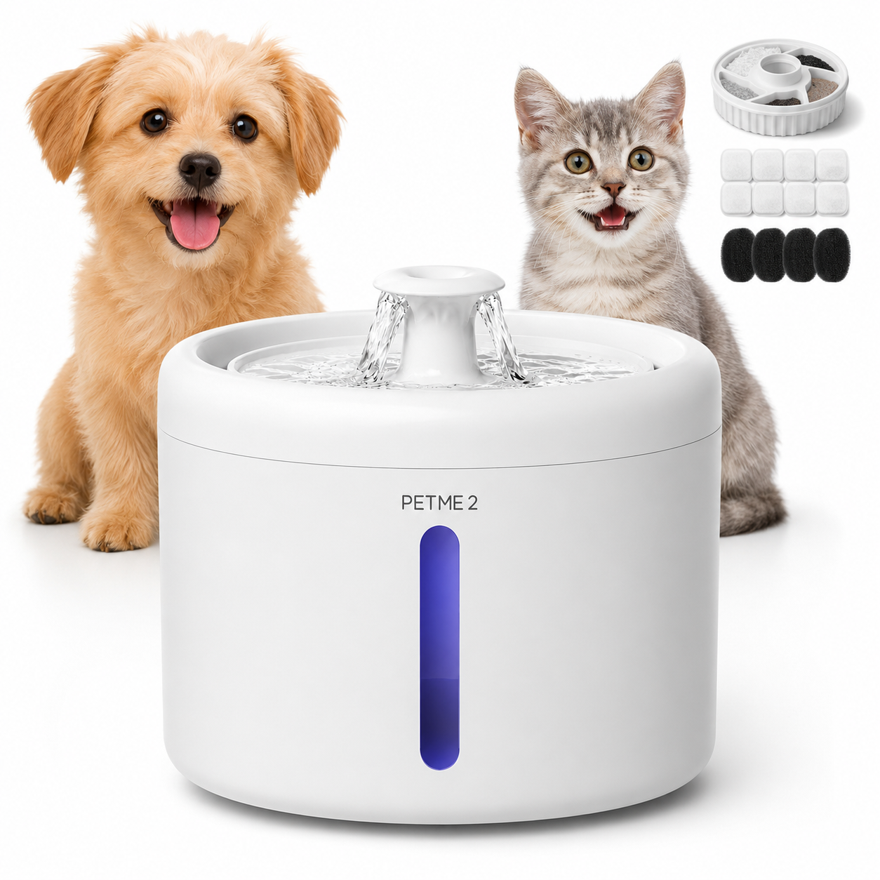 PETME2 2L cat water fountain with low-water red light alert