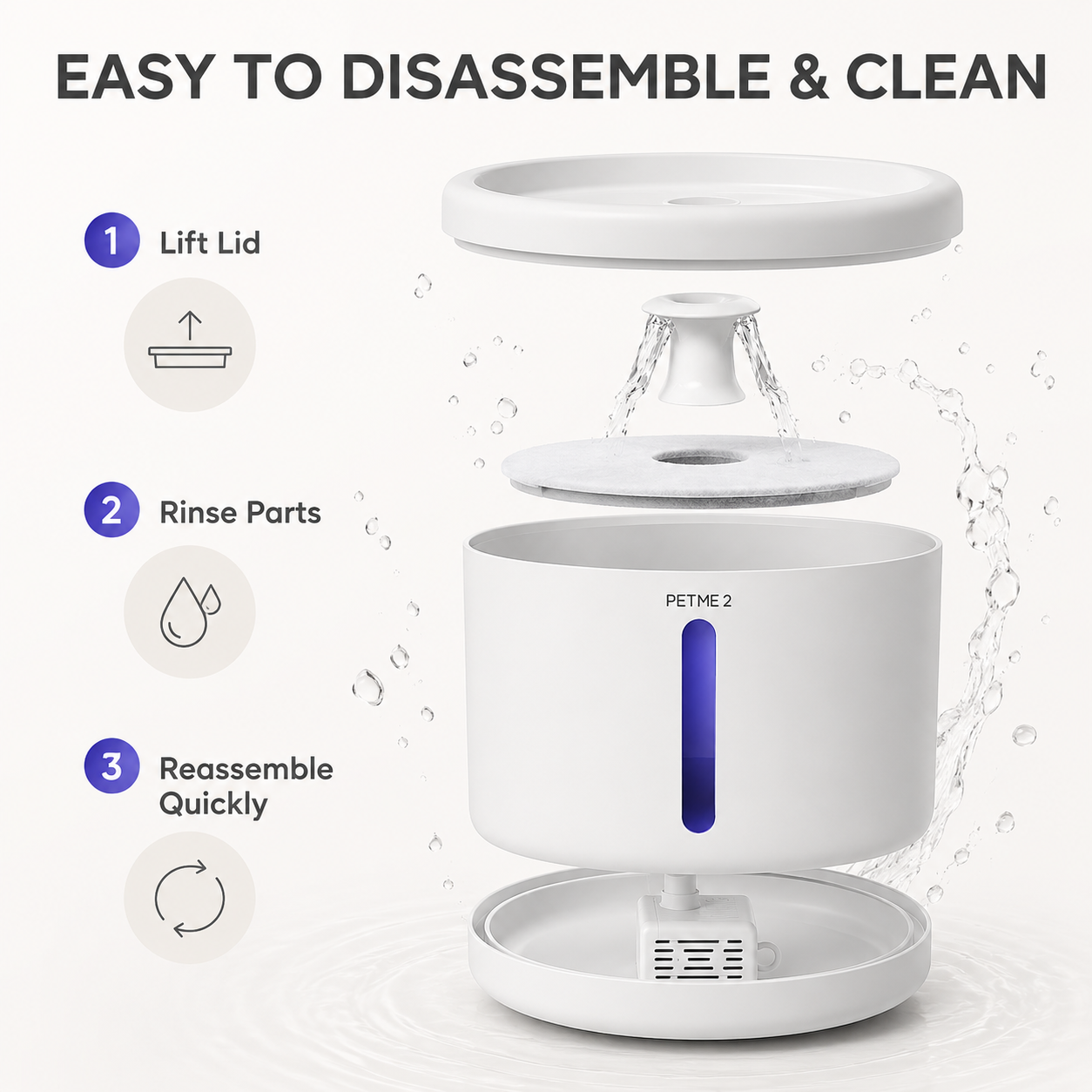 PETME2 2L cat water fountain with low-water red light alert