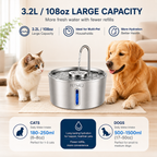 PETME2 3.2L stainless steel automatic pet water fountain with LED water-level window