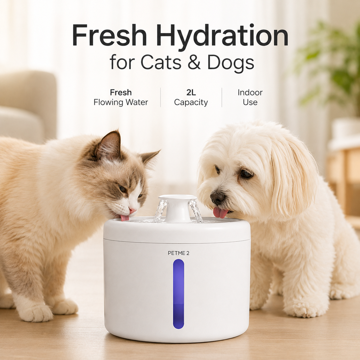 PETME2 2L cat water fountain with low-water red light alert