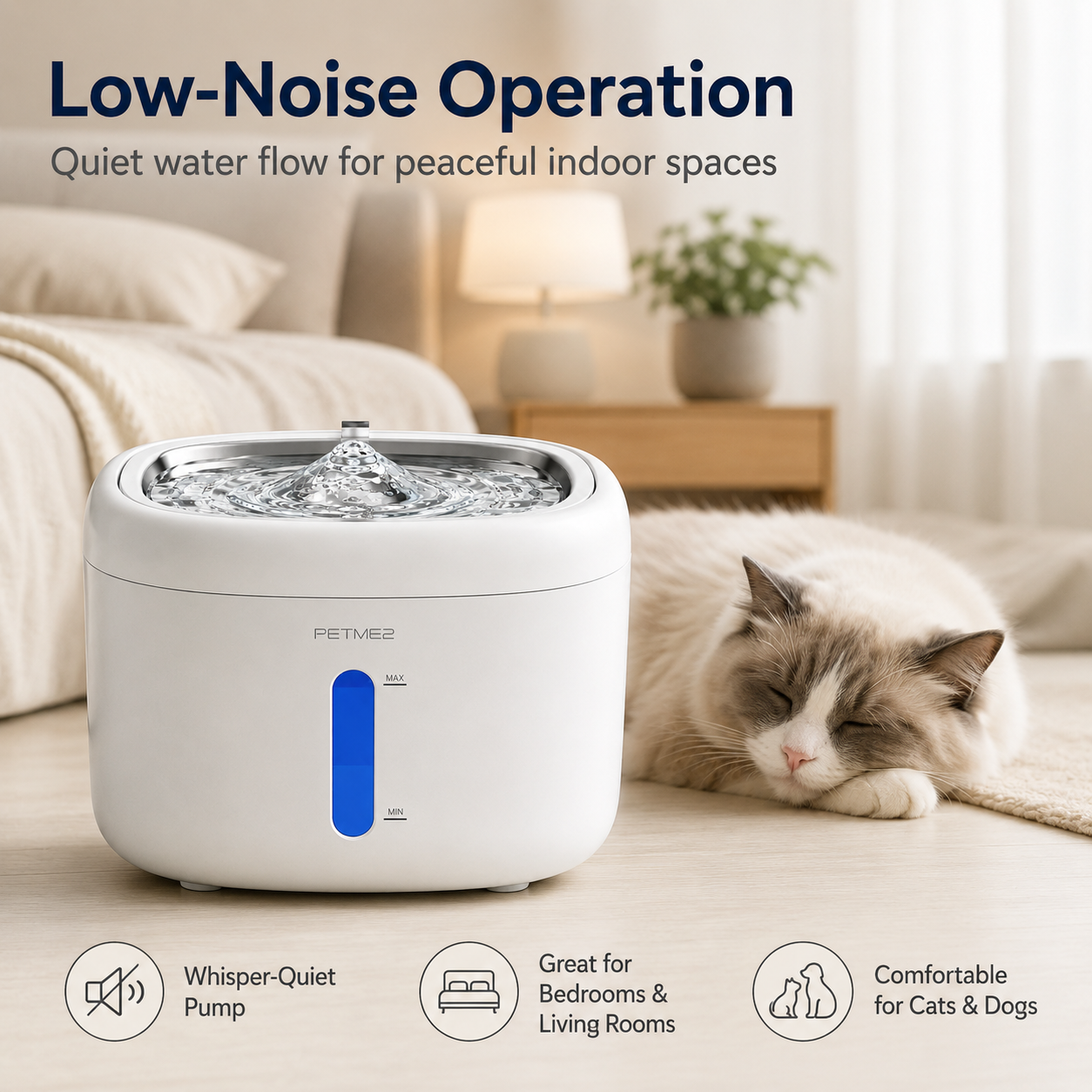 PETME2 2.2L cat water fountain with stainless steel tray and 4-layer filter
