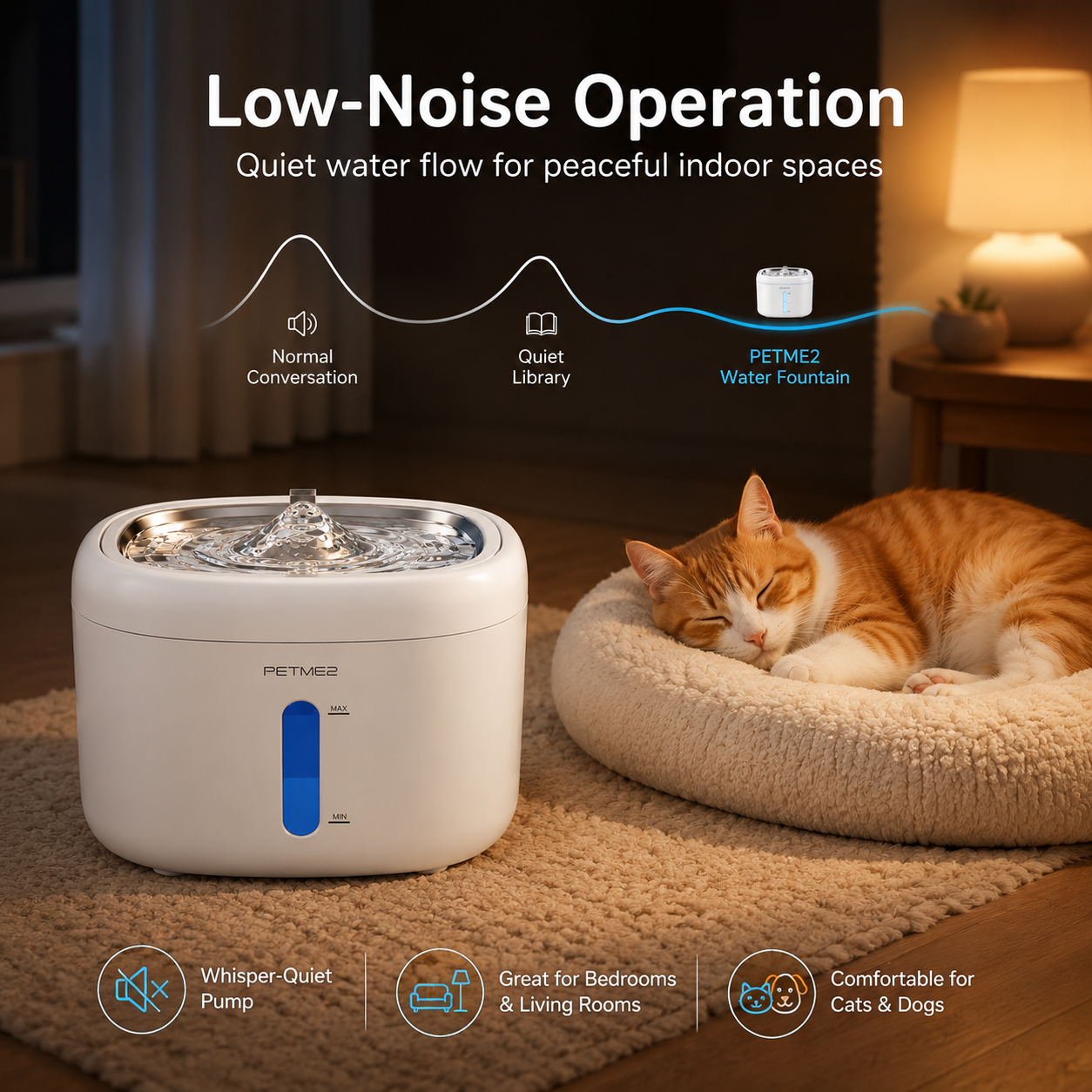 PETME2 2.2L cat water fountain with stainless steel tray and 4-layer filter
